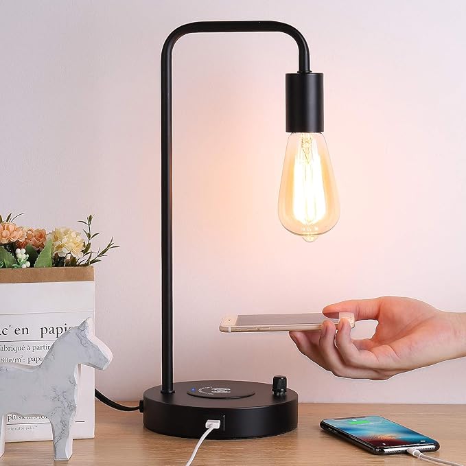 Wireless Charging Desk Lamp – Table Lamp with USB Port and Wireless Charging Pad, Bedside Lamp for Office Bedroom Living Room College Dorm - LeafyLoom