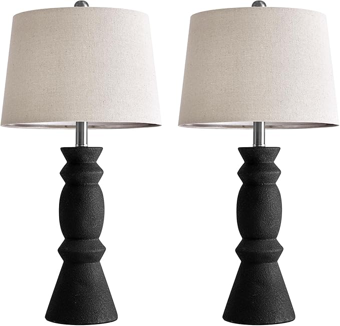 Oneach 25.75'' Farmhouse Black Ceramic Table Lamp Set of 2 for Living Room Rustic Table lamp Bedroom Nightstand Lamp End Table Lamps - LeafyLoom