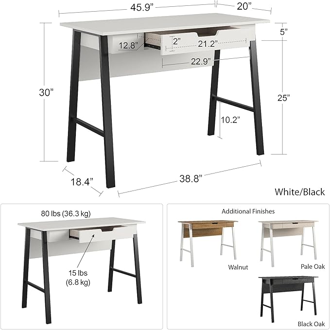 Ameriwood Home Oxford Computer Desk with Drawer, Black Oak - LeafyLoom