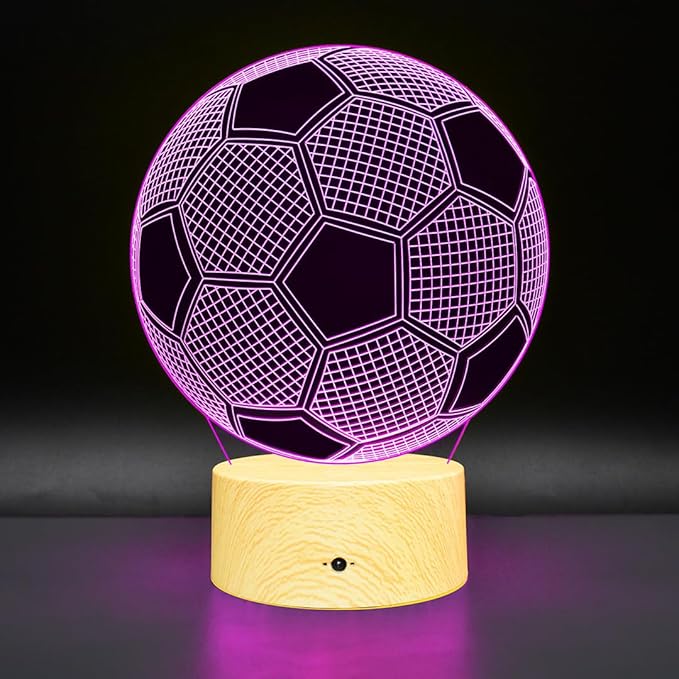 Soccer Gifts Light, Soccer 3D Illusion Lamp Best Gifts for Teen Boys Night Light for Kids Bedroom Room, Football Decor with Remote Control 7 Colors Changing Lights for Birthday, Halloween, Xmas Gift - LeafyLoom