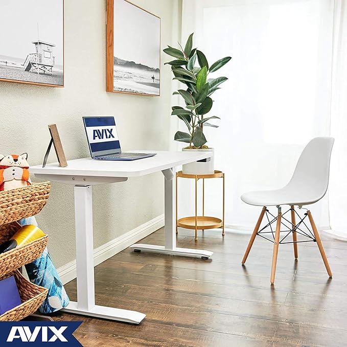 AVIX Whole Piece Electric Standing Desk, 48 x 24 Inches Height Adjustable Desk, Sit Stand Desk Home Office Desks, White - LeafyLoom