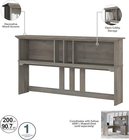 Bush Furniture Salinas Hutch, Desk Attachment with Shelf Storage for Home Office, 60W, Driftwood Gray - LeafyLoom