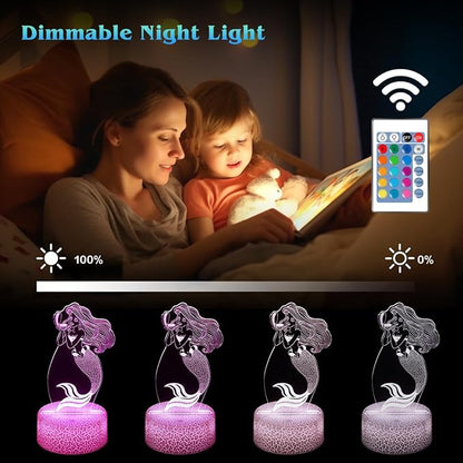 Mermaid Night Light,Gifts for Girls,3D Illusion Lamp,Kids Bedside Lamp,16 Color Change Decor Lamp with Remote & Smart Touch, Gifts for Christmas Birthday Boys Men Girls - LeafyLoom