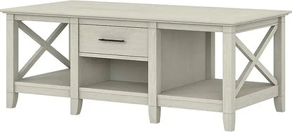 Bush Furniture Key West Coffee Table with Storage in Linen White Oak - LeafyLoom