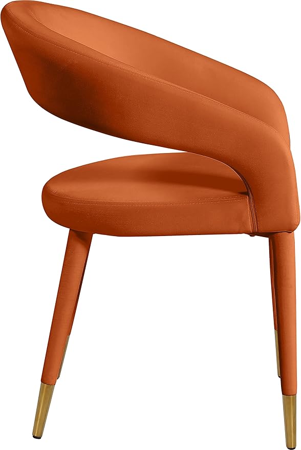 Meridian Furniture Destiny Collection Modern | Contemporary Velvet Upholstered Rounded Back Dining Chair, 23" W x 23" D x 31.5" H, Cognac - LeafyLoom