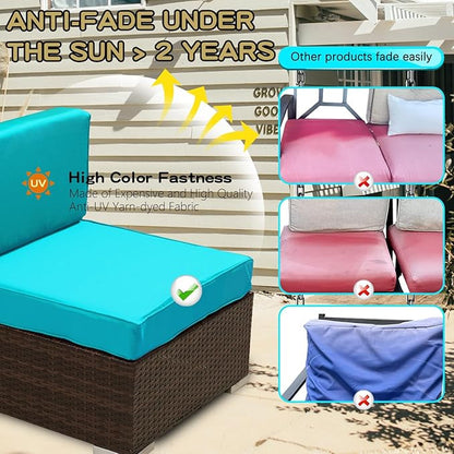 ClawsCover 9Pack Outdoor Seat and Back Cushions Replacement Covers Fit for 5 Pieces 4-Seater Wicker Rattan Patio Conversation Set Sectional Couch Furniture,Turquoise-Include Covers Only - LeafyLoom