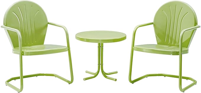 Crosley Furniture KO10004KL Griffith 3-Piece Retro Metal Outdoor Seating Set with 2 Chairs and Side Table, Key Lime - LeafyLoom