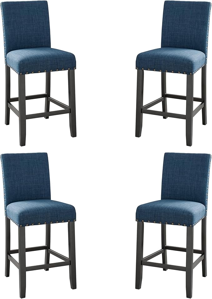 New Classic Furniture Crispin Counter Dining Chair (Set of Four), 100% Polyester Marine Blue Fabric with Espresso Legs - LeafyLoom