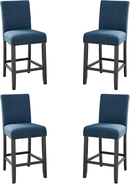 New Classic Furniture Crispin Counter Dining Chair (Set of Four), 100% Polyester Marine Blue Fabric with Espresso Legs - LeafyLoom