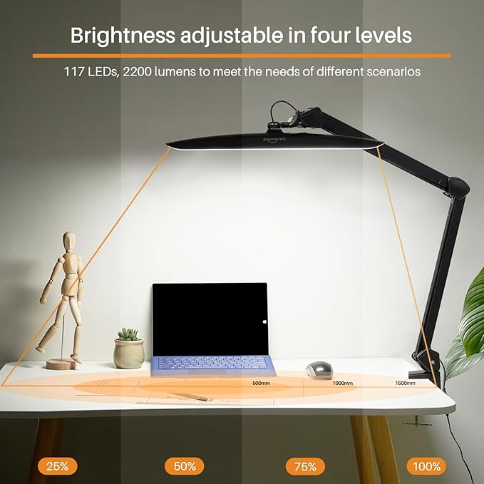 117PCS LED Clamp Desk Lamp, 20 Inch Metal Swivel Arm with Protective Casing, 2200 Lumens, Dimmable Task Lamp for Reading, Office Work, Sewing, Study, and Crafts(Black) - LeafyLoom