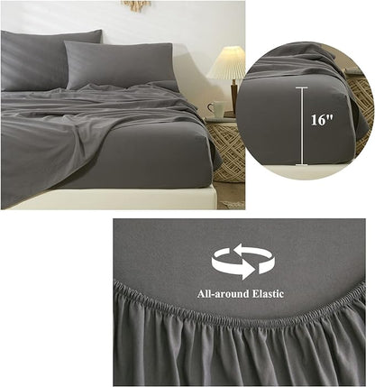 Grey Sheets Queen Size Bed Sheets 4 Piece - Luxury Soft Deep Pocket Fits Up to 16" Mattress - Wrinkle,Fade,Stain Resistant,Solid Grey Fitted Sheet Queen Sheets Set,Extra Soft Cooling Bed Sheets - LeafyLoom