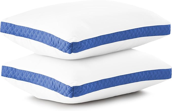 Lux Decor Bed Pillows for Sleeping - Pillows Queen Size Set of 2 - Hotel Quality Gusseted Down Alternative Pillows for Back, Stomach or Side Sleepers (Blue, 26x18) - LeafyLoom