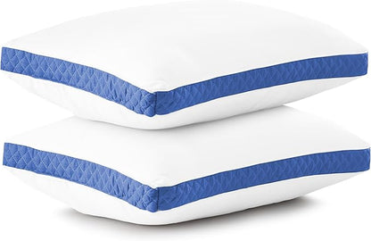 Lux Decor Collection Gusseted King Size Pillows Set of 2 - Comfortable Breathable Bed Pillows for Sleeping (Blue) - LeafyLoom