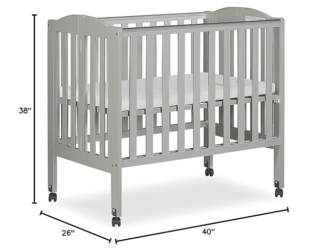 2 in 1 Folding Portable Crib in Cool Grey, Greenguard Gold Certified , 40x26x38 Inch (Pack of 1) - LeafyLoom