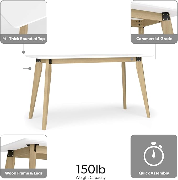 HON Basyx BSX55WPLTWH Modern Home Office Wood Computer Desk, 55", White - LeafyLoom