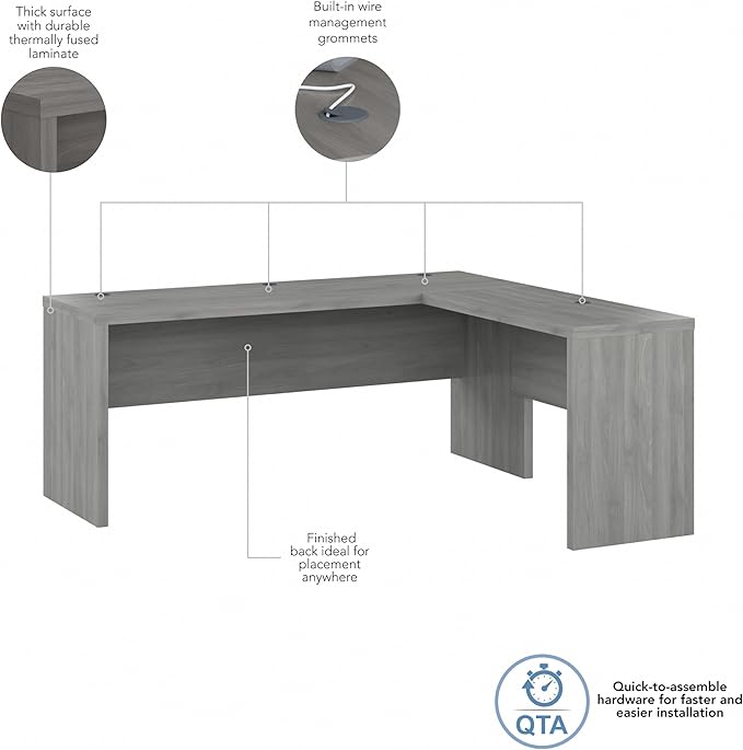 Bush Business Furniture Echo L Shaped Computer Desk, 72W, Modern Gray - LeafyLoom