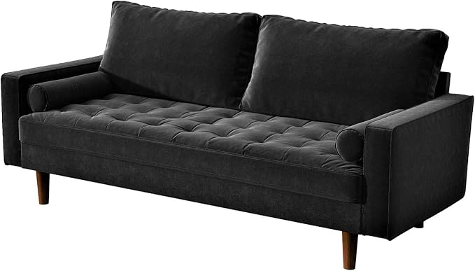 Womble Velvet Upholstered Living Room Diamond Tufted Chesterfield Sofa with Gleaming Nailheads, Midnight - LeafyLoom