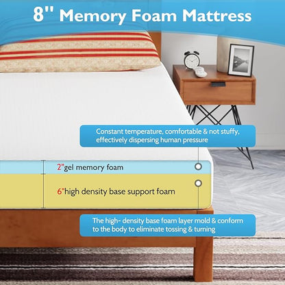 FDW 8 inch Gel Memory Foam Mattress for Cool Sleep & Pressure Relief/Medium Firm Mattresses/CertiPUR-US Certified/Bed-in-a-Box/Pressure Relieving,California King - LeafyLoom