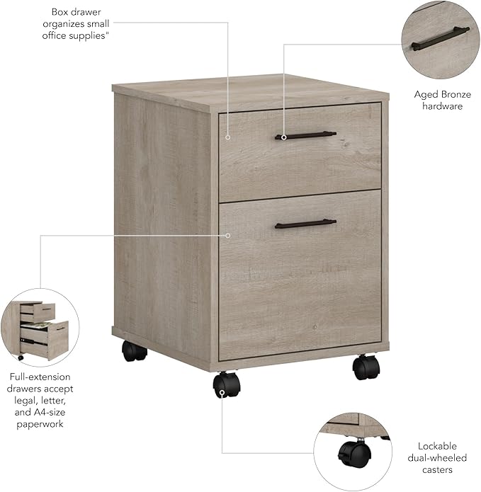 Bush Furniture Key West 2 Drawer Mobile File Cabinet, Rolling File Cabinet for Home Office - LeafyLoom