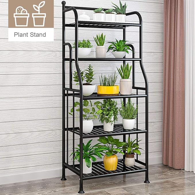 Shelving Unit Bakers Rack Metal Storage Shelves Laundry Shelf Organizer Standing Shelf Units for Laundry Kitchen Bathroom Pantry Closet Indoor and Outdoor (5 Tier, Black) - LeafyLoom