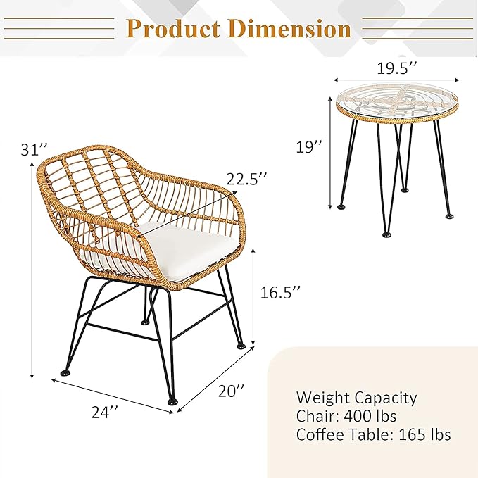 Bistro Table and Chairs Set of 2, OneSize, Pale Brown - LeafyLoom