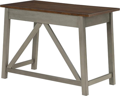 OSP Home Furnishings Milford Rustic 42 Inch Writing Desk with 2 Drawers and Burnished Decorative Hardware, Slate Gray - LeafyLoom