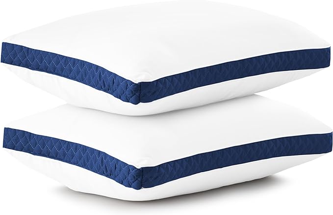 Lux Decor Bed Pillows for Sleeping - Pillows Queen Size Set of 2 - Hotel Quality Gusseted Down Alternative Pillows for Back, Stomach or Side Sleepers (Navy, 26x18) - LeafyLoom