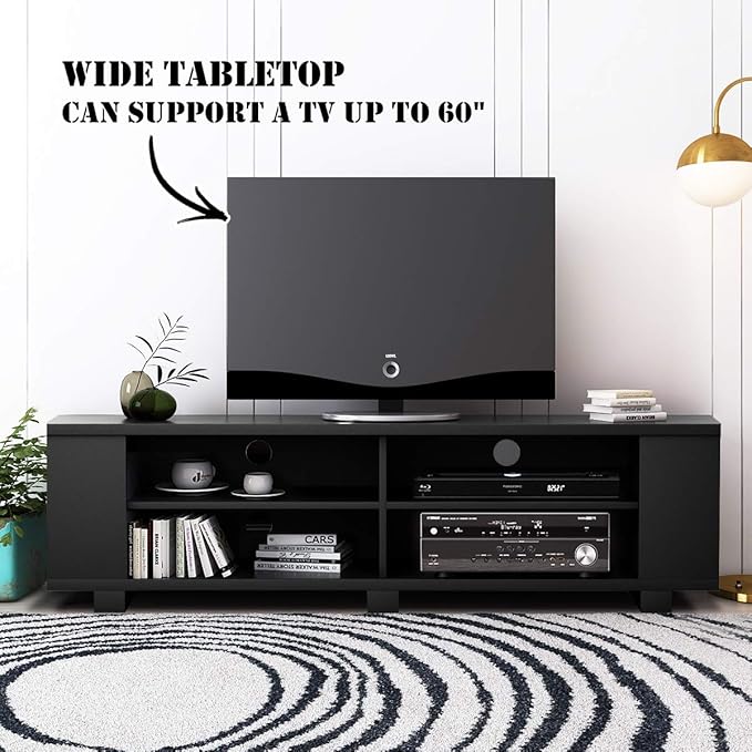 Wood TV Stand, Large, Black - LeafyLoom