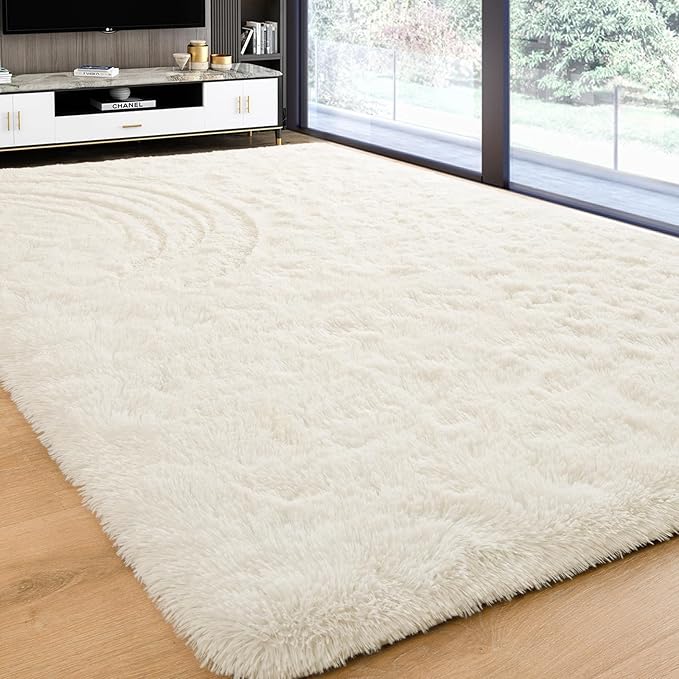 Softlife Rug for Living Room 6x9 Feet Area Rug for Bedroom Super Soft Shaggy Rugs for Kids Room Fluffy Fuzzy Carpets Long Plush Bedside Rug Nursery Christmas Home Decor for Boys Girls, Creamy White - LeafyLoom