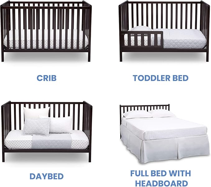 Delta Children Heartland 4-in-1 Convertible Crib, Dark Chocolate + Delta Children Twinkle Galaxy Dual Sided Recycled Fiber Core Crib and Toddler Mattress (Bundle) - LeafyLoom