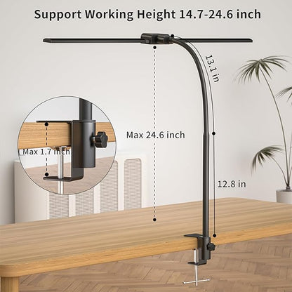 KableRika Desk lamp,Double Head LED Desk Lamp with Clamp,Architect Desk Lights for Home Office,Eye-Caring Desktop Office Lamp 4-brightness 4-Color Table Lamp for Monitor Workbench Study Reading - LeafyLoom