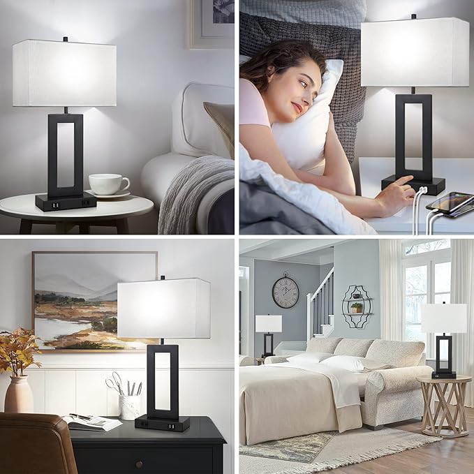 Set of 2 Modern Touch Control Table Lamps with 2 USB Ports, 22’’ Large Bedside Nightstand Lamps 3-Way Dimmable Desk Lamp With White Fabric Shade For Bedrooms Living Room Reading, 2 LED Bulbs Included - LeafyLoom