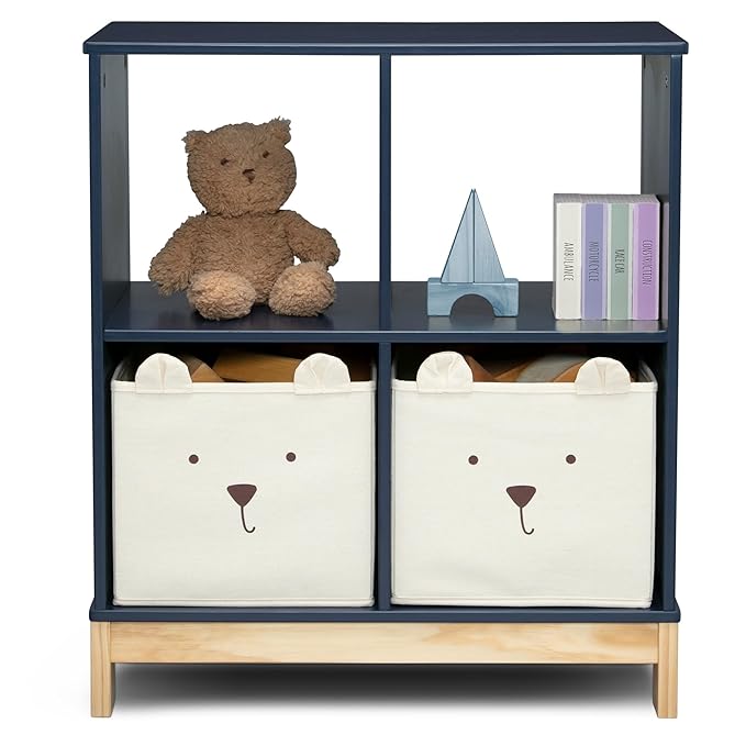 Delta Children babyGap Charlie 6-in-1 Convertible Crib + Brannan Bear Bookcase with Bins + Brannan Bear Wall Shelf with 4 Hooks, Navy (Bundle) - LeafyLoom