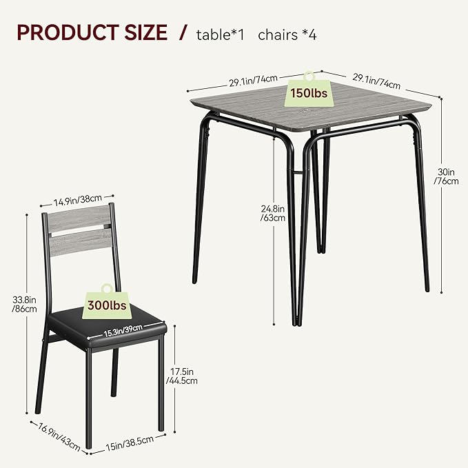 Dining Table for 2, Small Square kitchen Dinner Table Set for 2,Space Saving Wood Modern Dinette With Upholstered,Dining Room Furniture for Breakfast Nook, Apartment,Home Office Small Space,3 Piece - LeafyLoom