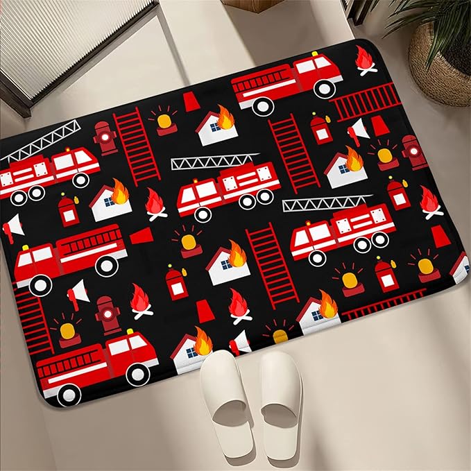 Car Play Rug Fire Fighting Truck Area Rug Car Rug Play Mat Kids Rugs for Playroomcar Rug for Boys Room Carpet Floor Mat for Bedroom Living Room,Black 2'×3' - LeafyLoom