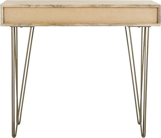 Safavieh Home Office Marigold Modern Natural and Brass 1-drawer Hairpin Leg Desk - LeafyLoom