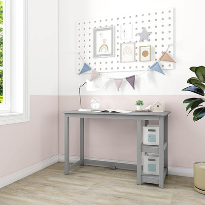 Max & Lily Solid Wood Desk With Shelves, 47 Inches, Grey - LeafyLoom