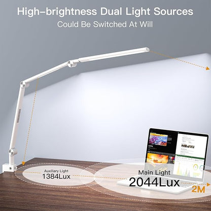 LED Desk Lamp, Desk Light for Home Office, Dual Light Source, Eye-Caring Optical Lens, 5 Color Modes & Brightness, Office Lamp, Clamp Lamp with Timer/Memory Function, 18W Nail Light - LeafyLoom