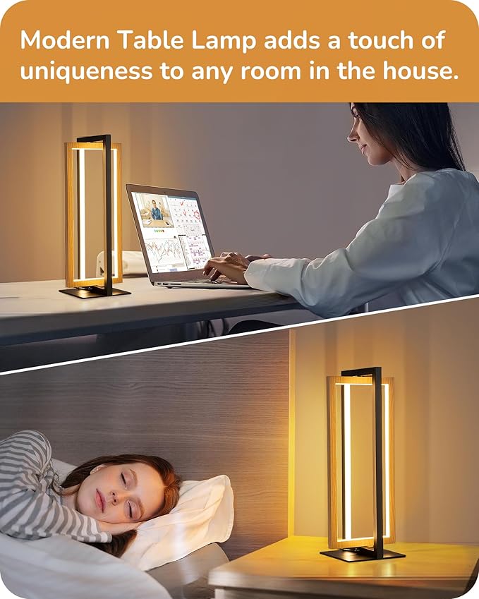 EDISHINE LED Table Lamp, Minimalist Bedside Lamp with 3 Color Temperature, MAX 750LM Stepless Dimmable, Touch Switch Control Nightstand Lamp for Living Room Bedroom, Angle Adjustable - LeafyLoom