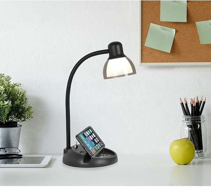 SIMPLEE ADESSO Charging Station LED Desk Lamp, Black Finish - LeafyLoom