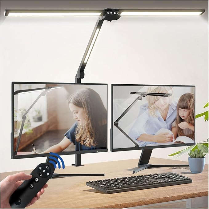 Desk Lamps for Home Office,3 Light Bars LED 4 Color Modes & 5 Brightness Table Lamp,24W Auto Off Timer Memory Function Drafting Desk Light with Clamp,Eye-Friendly Workbench Architect - LeafyLoom