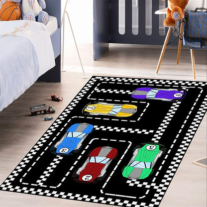 Car Rug Race Car Rug Car Track Rugs for Boys Race Track Carpet Race Car Track Rug Car Rug for Boys Room Car Rug Play Mat Car Carpet for Kids Rugs for Boys Bedroom,Black 4'5''×6' - LeafyLoom