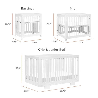 Babyletto Yuzu Convertible All-Stages Bassinet, Midi, Full-Size Crib in White, Greenguard Gold Certified, Portable & Adjustable with Conversion Kits and Pads Included - LeafyLoom