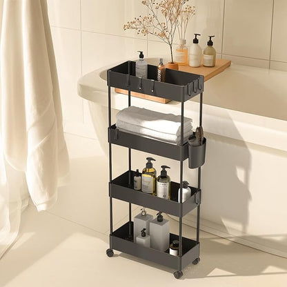 Pipishell Slim Storage Cart with Wheels, Bathroom Cart Organizer Bathroom Storage Small, Rolling Cart for Bathroom, Laundry Room, Kitchen, Narrow Space, Black PIUC05 - LeafyLoom