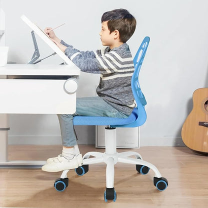 FurnitureR Kids Desk Chair, Small Office Chair Armless Adjsutable Swivel Task Chair with Soft Cushion for Study Kids Teens Child, Blue - LeafyLoom