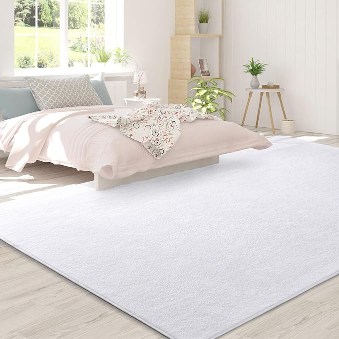 Area Rugs for Bedroom Living Room, 6x9 White Super Soft Comfy Thickened Memory-Foam Indoor Carpets, Modern Aesthetic Minimalist Carpet for Boys Girls Adults Apartment Nursery Home Décor - LeafyLoom