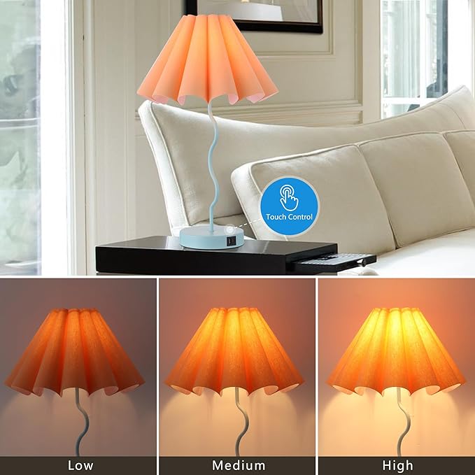 Modern Table Lamp for Bedroom Nightstand Touch Lamps Set of 2 Orange Blue Lamps for Living Room End Table Dimmable Table Lamp with USB Port and Outlet - LeafyLoom