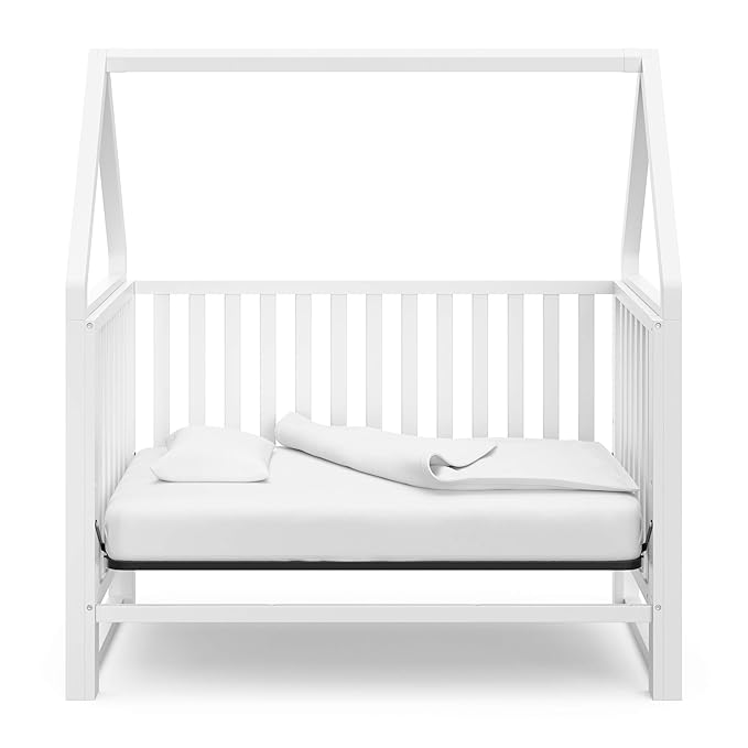 Storkcraft Orchard 5-in-1 Convertible Crib (White) – GREENGUARD Gold Certified, Canopy Style Baby Crib, Converts from Crib to Toddler Bed, Daybed and Full-Size Bed, Fits Standard Crib Mattress - LeafyLoom