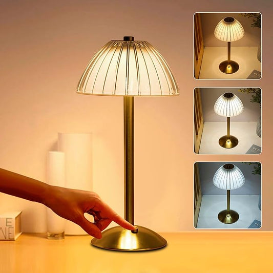 LED Cordless Table Lamp Mushroom Desk Lamp, USB Rechargeable LED Table Lamp with Touch Control Dimmable 3 Light Colors Bedside Lamp Reading Lamp for Bars Restaurants Coffee Shop - LeafyLoom