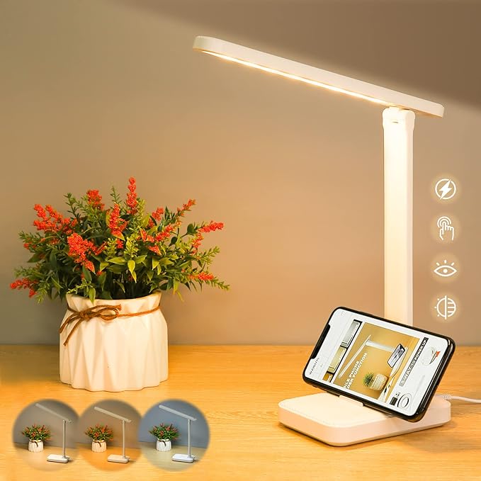 LED Desk Lamp with Touch Control for Reading, No Flicker, 3 Color Modes, Foldable for Table and Eye Caring for Office, Home, Dormitory, USB Interface DC5V 1A - LeafyLoom